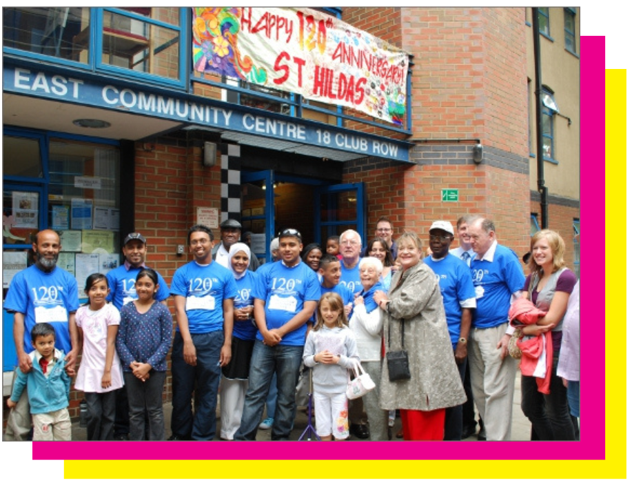 community gathered outside st hildas east community centre