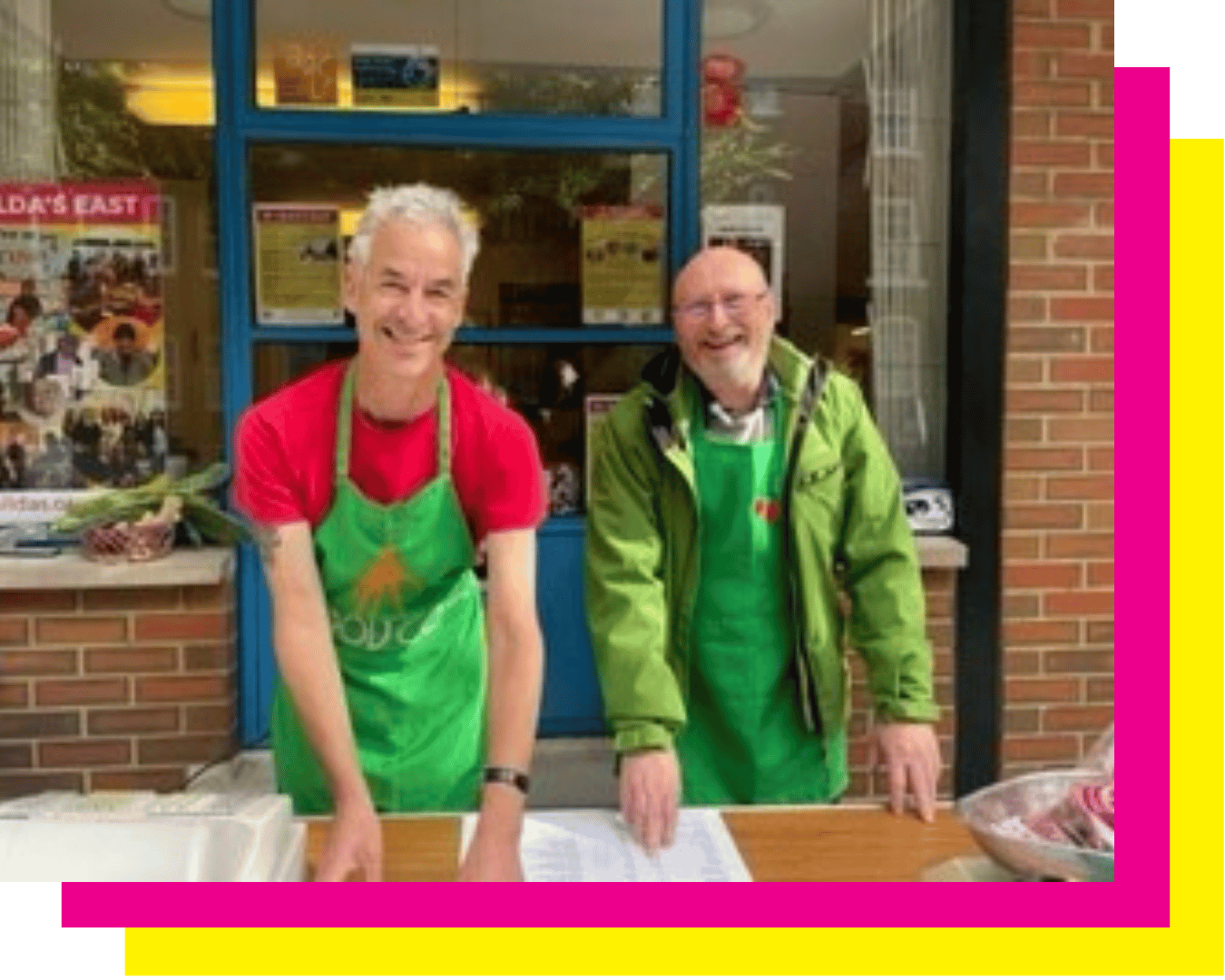 two men smiling volunteer east london community centre st hildas east