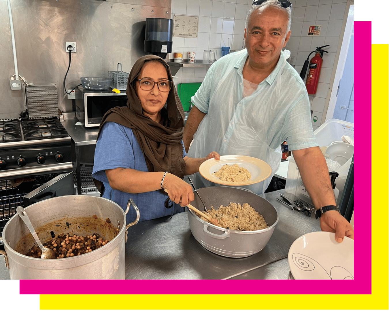 woman and man in kitchen cooking 135th anniversary of St Hilda's East