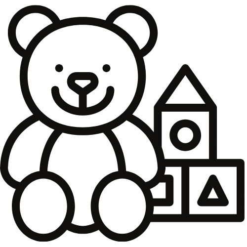 A teddy bear icon and building blocks