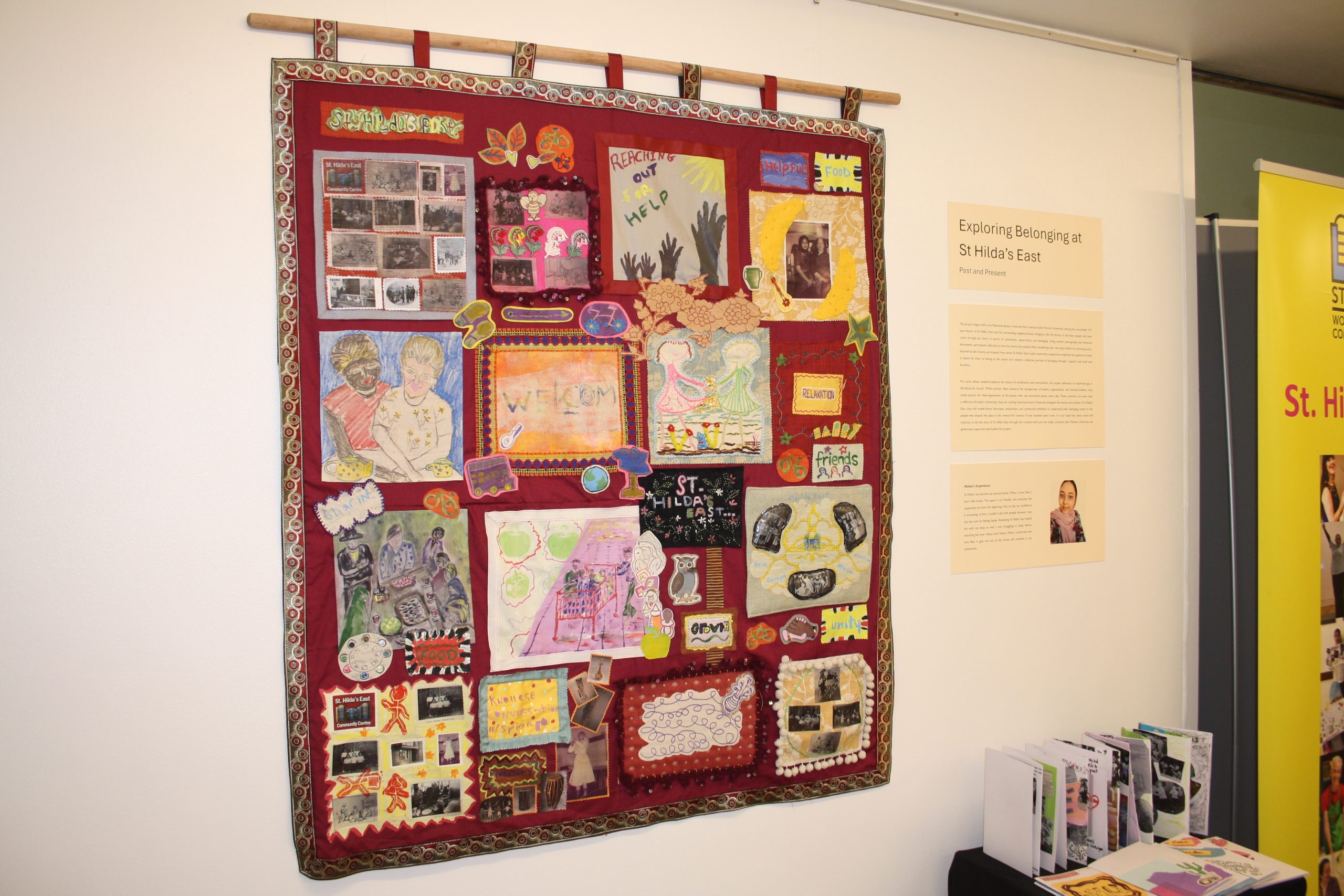 Textile mural hanging on wall